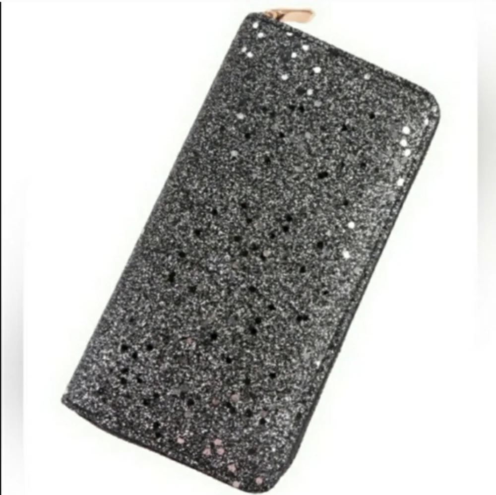 Black Sparkle Zip Around Wallet - Picture 1 of 4